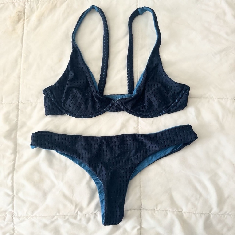 Acacia swimwear blue mesh bikini set